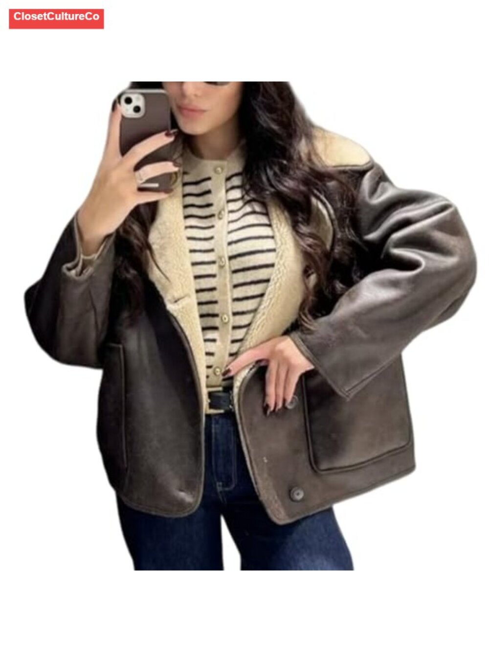 Women's Faux Suede Fleece Lined Single Breasted Oversized Trucker Coat